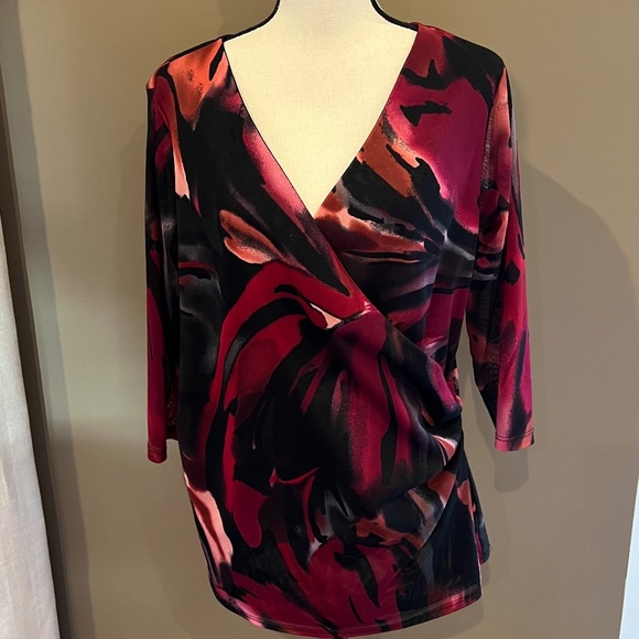 Coldwater Creek Abstract Wrap with Deep red & Black colors, Size 1X - Picture 1 of 11